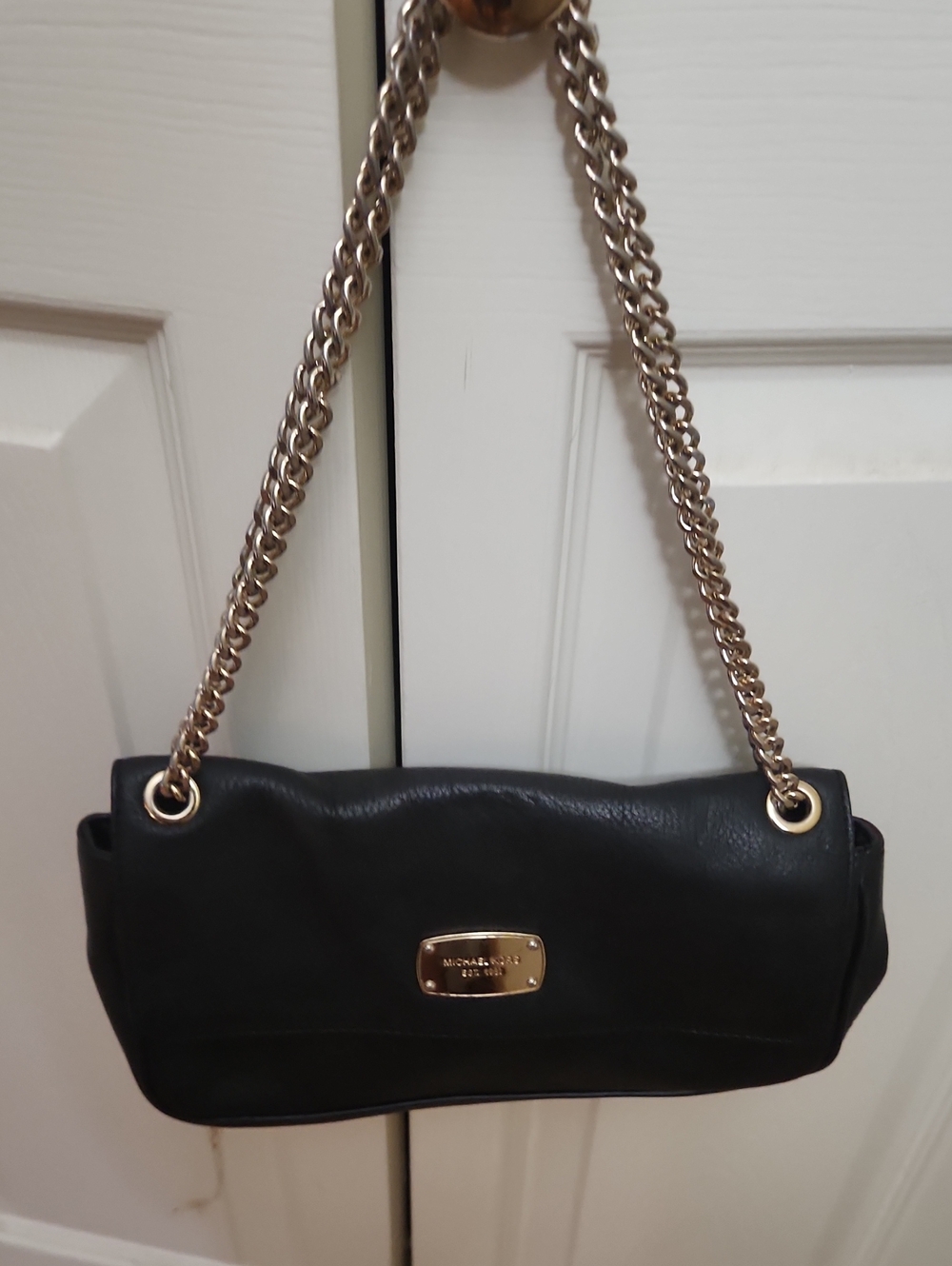 Michael Kors Black Leather Shoulder Bag with Gold Chain